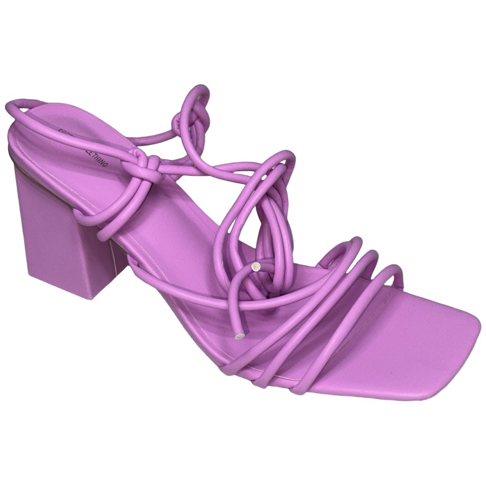 NWT PrettyLittleThing Pink Square Toe Strappy Low Block Heels Sandals Womens 8